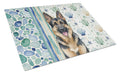 German Shepherd Coastal Sea Glass Cutting Board Tempered Glass Kitchen Cutting Surface, Heat Resistant Chopping, Non-Slip Feet, Food Prep & Serving