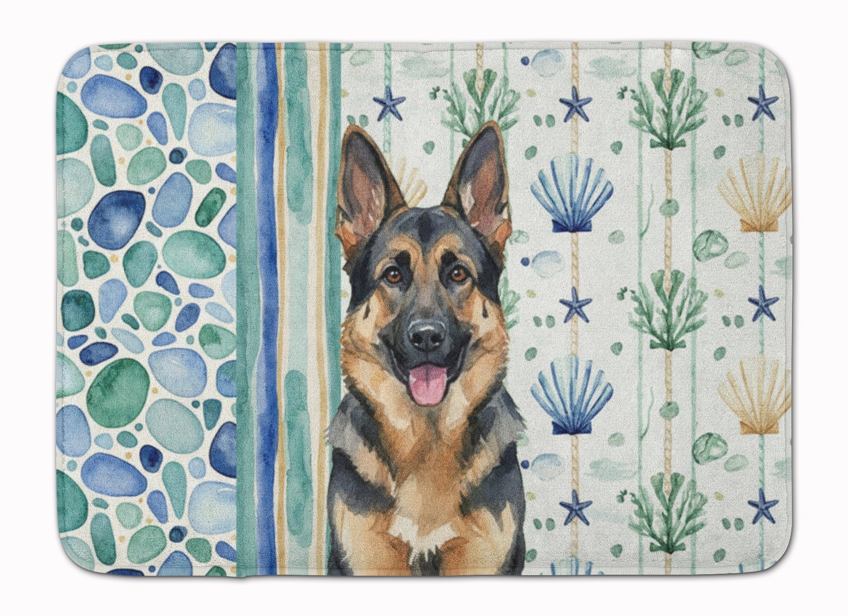 German Shepherd Coastal Sea Glass Memory Foam Kitchen Mat Machine Washable Anti-Fatigue Cushion Comfort Bath or Kitchen Rug