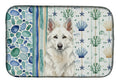 White German Shepherd Coastal Sea Glass Dish Drying Mat Absorbent Dish Drying Mat Pad for Kitchen Counter Dish Drainer Mat for Countertop, 14 x 21", Multicolor