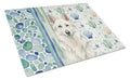 White German Shepherd Coastal Sea Glass Cutting Board Tempered Glass Kitchen Cutting Surface, Heat Resistant Chopping, Non-Slip Feet, Food Prep & Serving