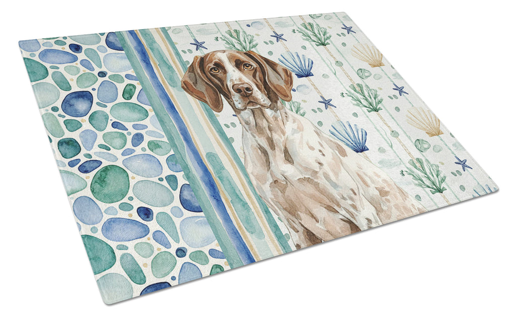 German Shorthaired Pointer Coastal Sea Glass Cutting Board Tempered Glass Kitchen Cutting Surface, Heat Resistant Chopping, Non-Slip Feet, Food Prep & Serving