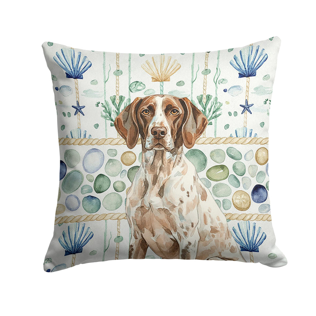 German Shorthaired Pointer Coastal Sea Glass Decorative Throw Pillow 14x14 Indoor Outdoor Accent Cushion, Fabric Cover with Insert for Sofa, Bed, Porch & Living Room