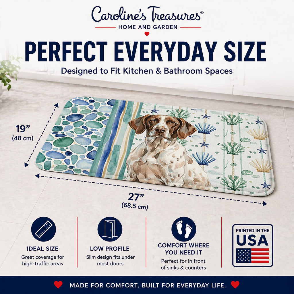German Shorthaired Pointer Coastal Sea Glass Memory Foam Kitchen Mat Machine Washable Anti-Fatigue Cushion Comfort Bath or Kitchen Rug