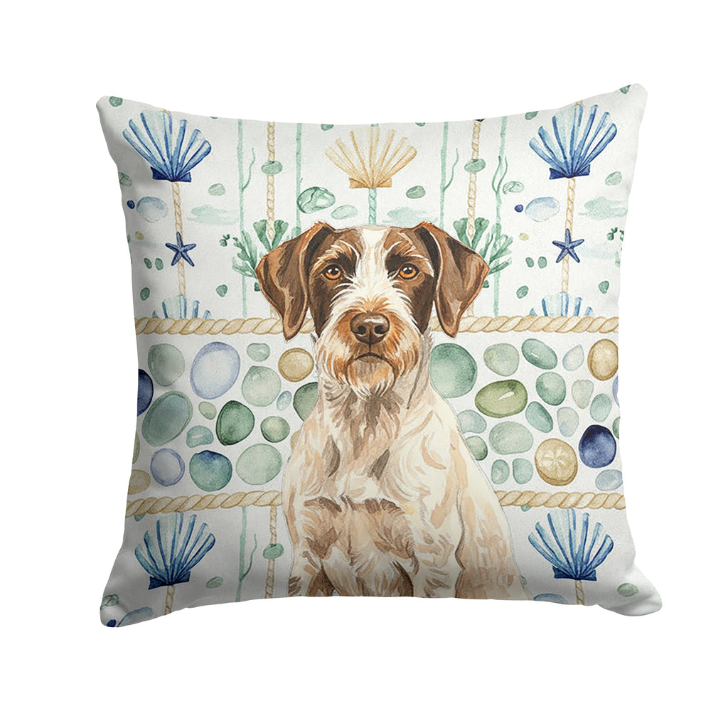 Liver and White German Wirehaired Pointer Coastal Sea Glass Decorative Throw Pillow 14x14 Indoor Outdoor Accent Cushion, Fabric Cover with Insert for Sofa, Bed, Porch & Living Room