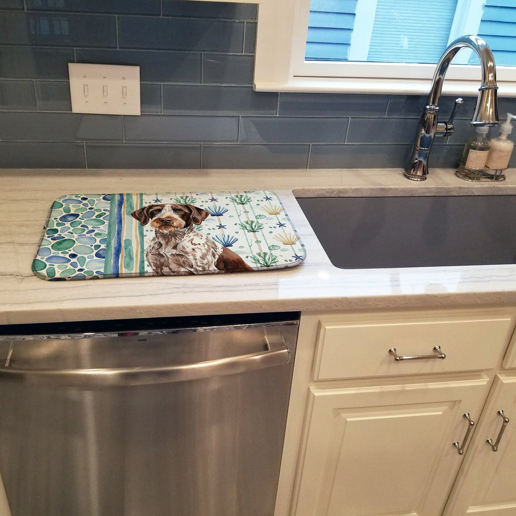 Roan German Wirehaired Pointer Coastal Sea Glass Dish Drying Mat Absorbent Dish Drying Mat Pad for Kitchen Counter Dish Drainer Mat for Countertop, 14 x 21", Multicolor