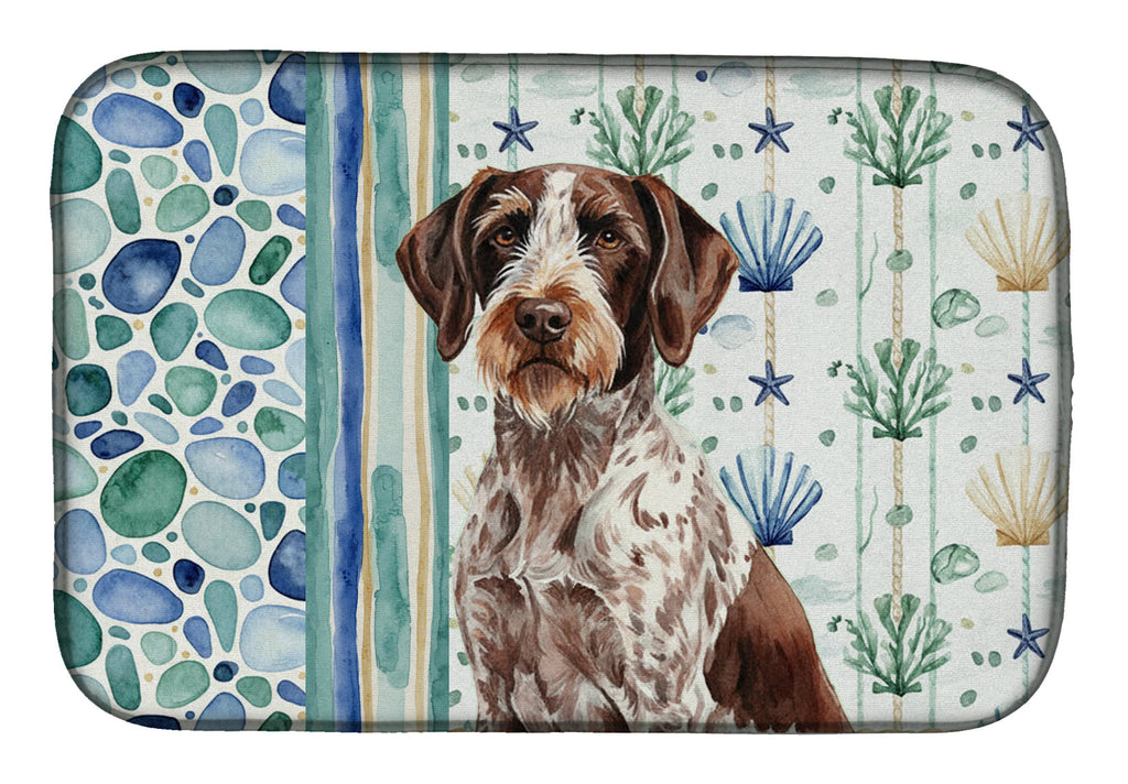 Roan German Wirehaired Pointer Coastal Sea Glass Dish Drying Mat Absorbent Dish Drying Mat Pad for Kitchen Counter Dish Drainer Mat for Countertop, 14 x 21", Multicolor