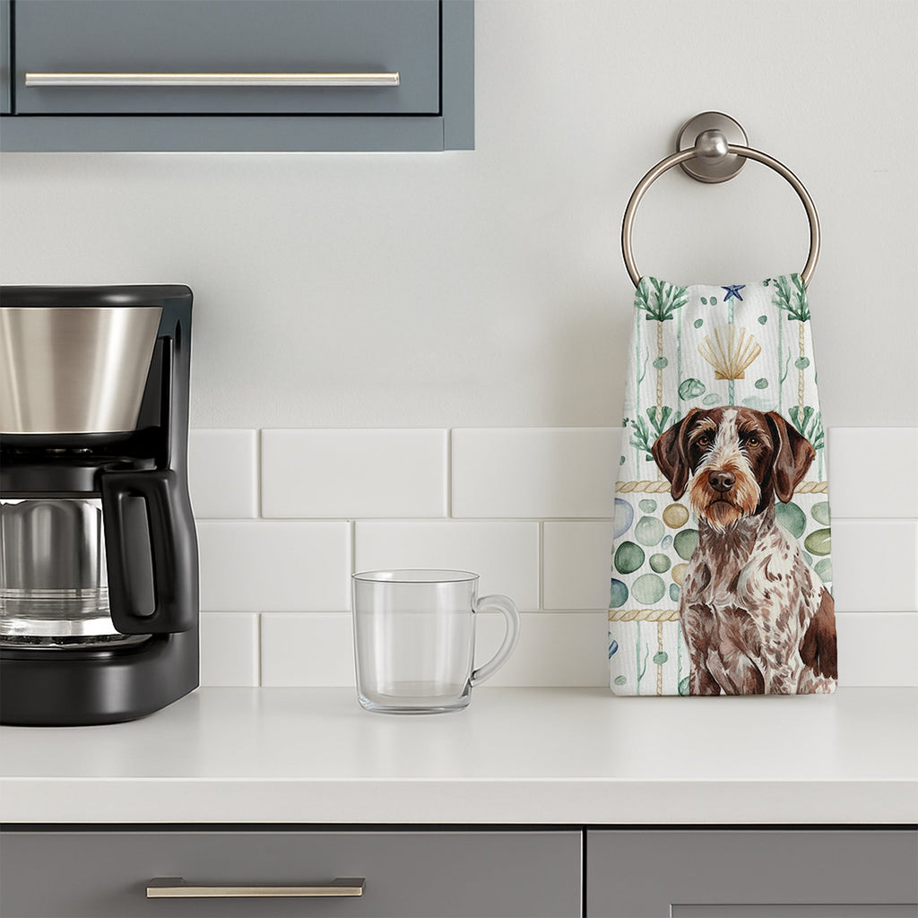 Roan German Wirehaired Pointer Coastal Sea Glass Kitchen Towel Velour Plush Front and Cotton Loop Back Machine Washable