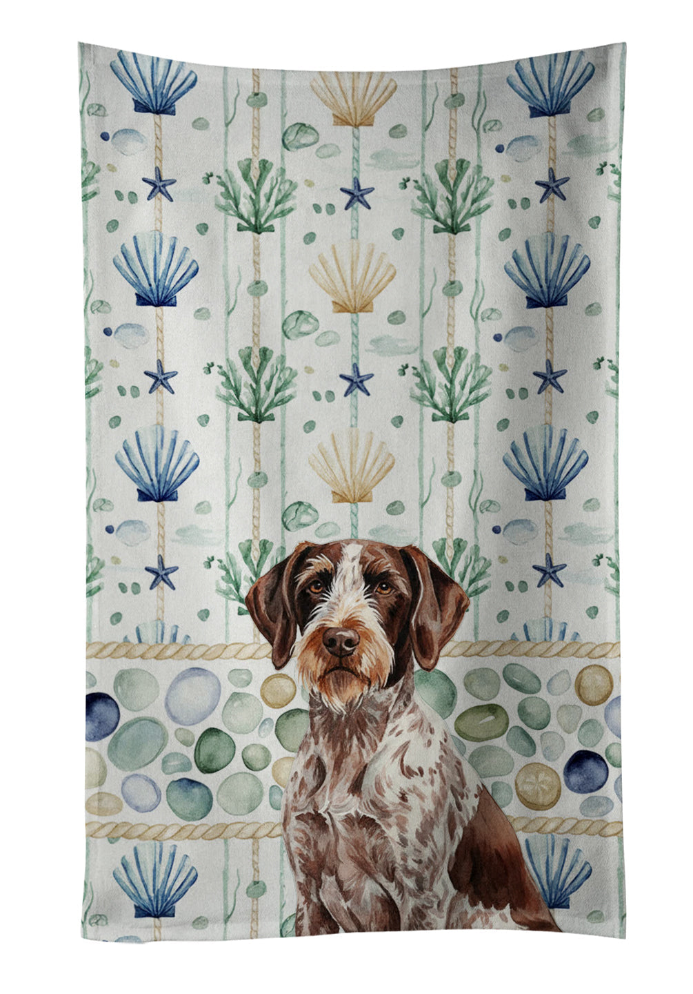 Roan German Wirehaired Pointer Coastal Sea Glass Kitchen Towel Velour Plush Front and Cotton Loop Back Machine Washable