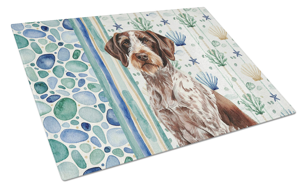 Roan German Wirehaired Pointer Coastal Sea Glass Cutting Board Tempered Glass Kitchen Cutting Surface, Heat Resistant Chopping, Non-Slip Feet, Food Prep & Serving