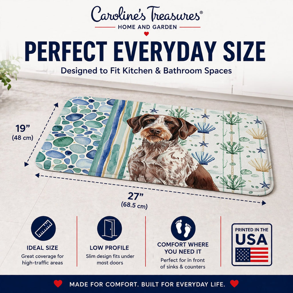 Roan German Wirehaired Pointer Coastal Sea Glass Memory Foam Kitchen Mat Machine Washable Anti-Fatigue Cushion Comfort Bath or Kitchen Rug
