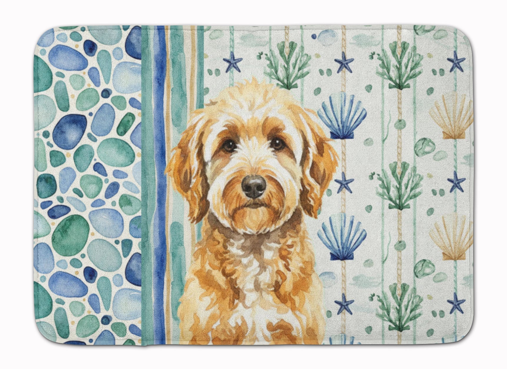 Goldendoodle Coastal Sea Glass Memory Foam Kitchen Mat Machine Washable Anti-Fatigue Cushion Comfort Bath or Kitchen Rug