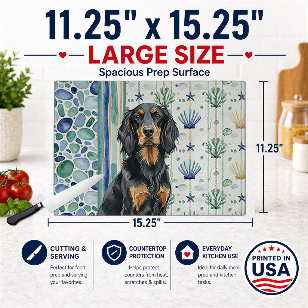 Gordon Setter Coastal Sea Glass Cutting Board Tempered Glass Kitchen Cutting Surface, Heat Resistant Chopping, Non-Slip Feet, Food Prep & Serving