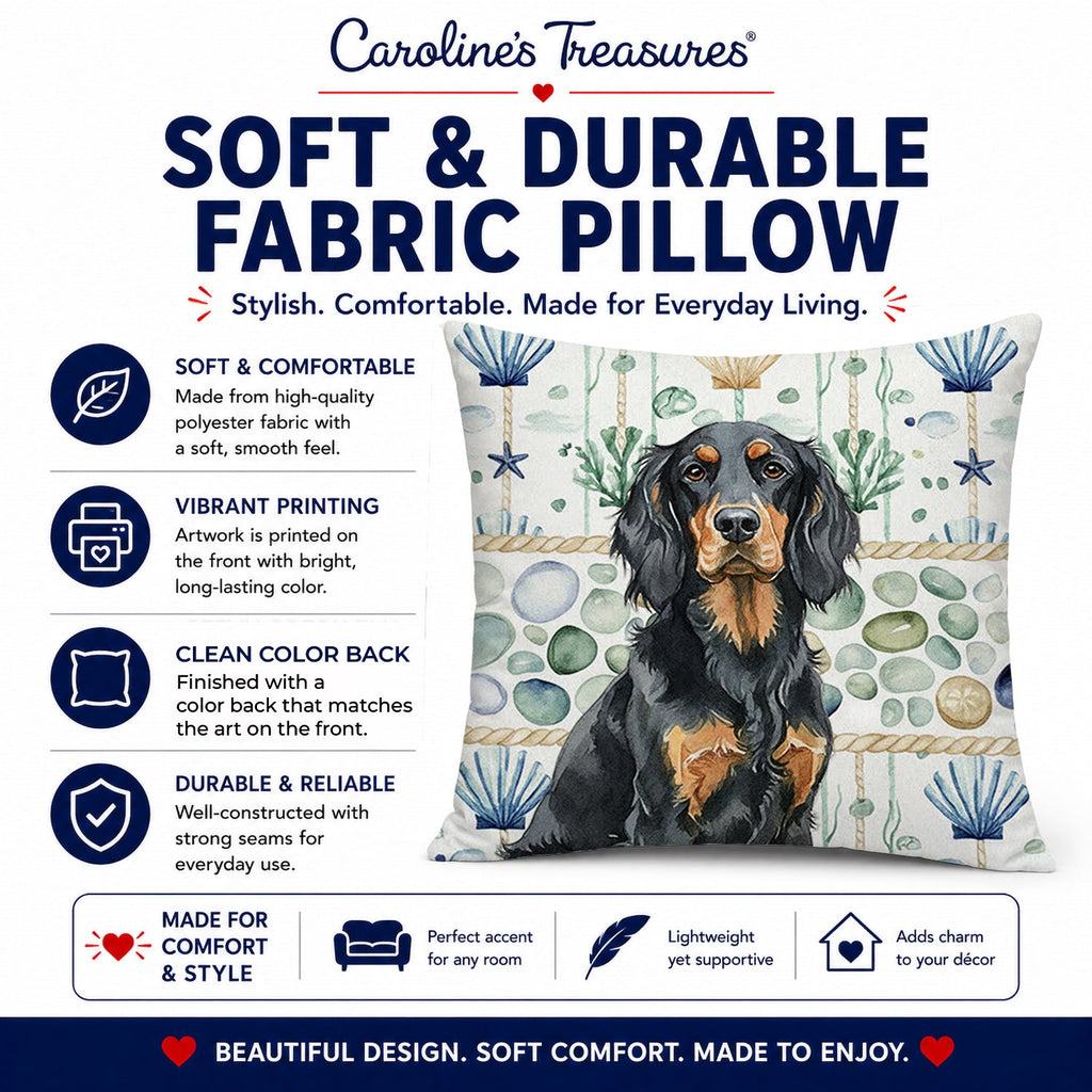 Gordon Setter Coastal Sea Glass Decorative Throw Pillow 14x14 Indoor Outdoor Accent Cushion, Fabric Cover with Insert for Sofa, Bed, Porch & Living Room
