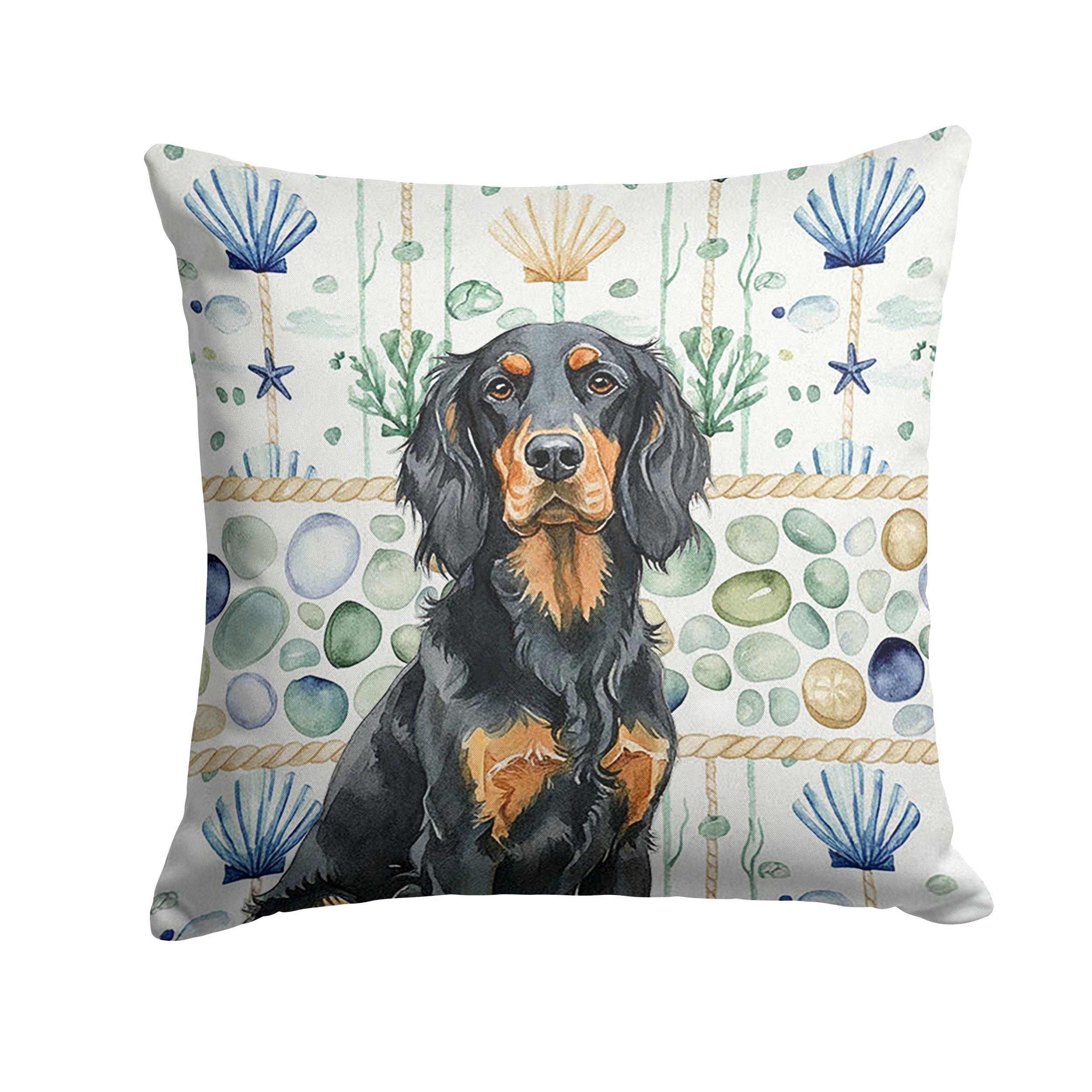 Gordon Setter Coastal Sea Glass Decorative Throw Pillow 14x14 Indoor Outdoor Accent Cushion, Fabric Cover with Insert for Sofa, Bed, Porch & Living Room