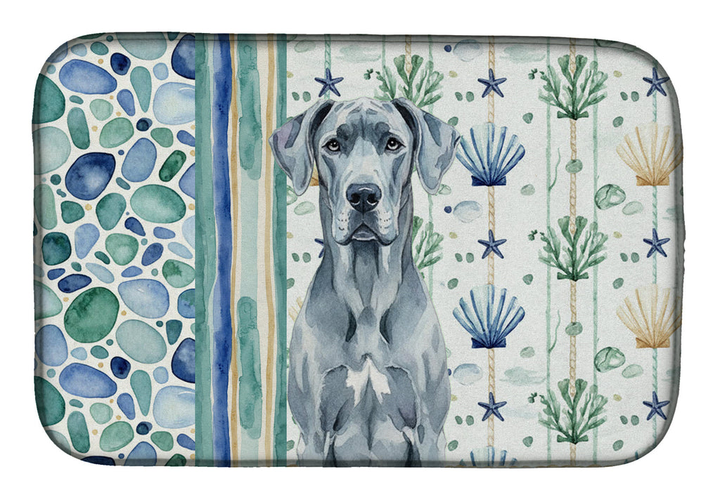 Blue Great Dane Coastal Sea Glass Dish Drying Mat Absorbent Dish Drying Mat Pad for Kitchen Counter Dish Drainer Mat for Countertop, 14 x 21", Multicolor