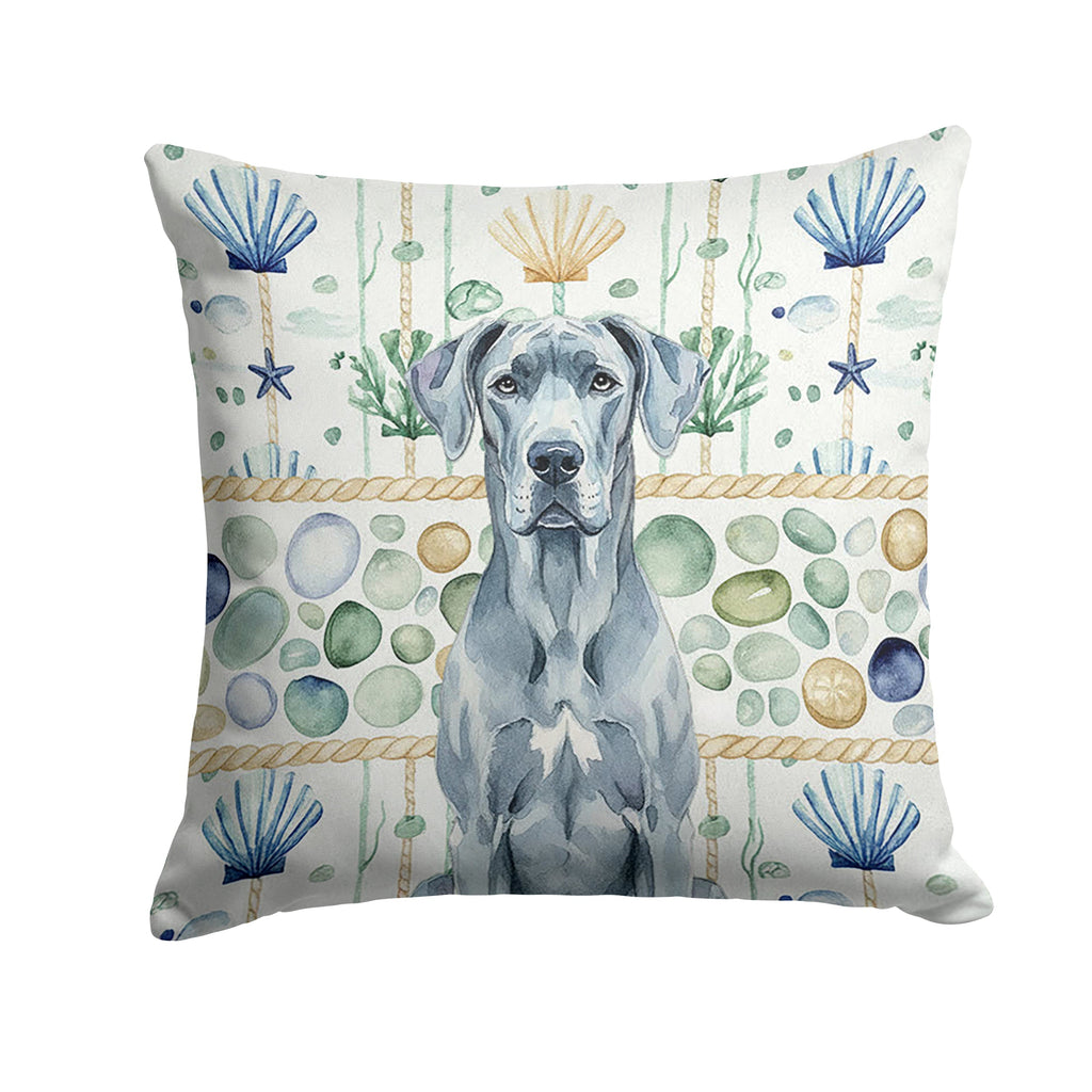 Blue Great Dane Coastal Sea Glass Decorative Throw Pillow 18x18 Indoor Outdoor Accent Cushion, Fabric Cover with Insert for Sofa, Bed, Porch & Living Room