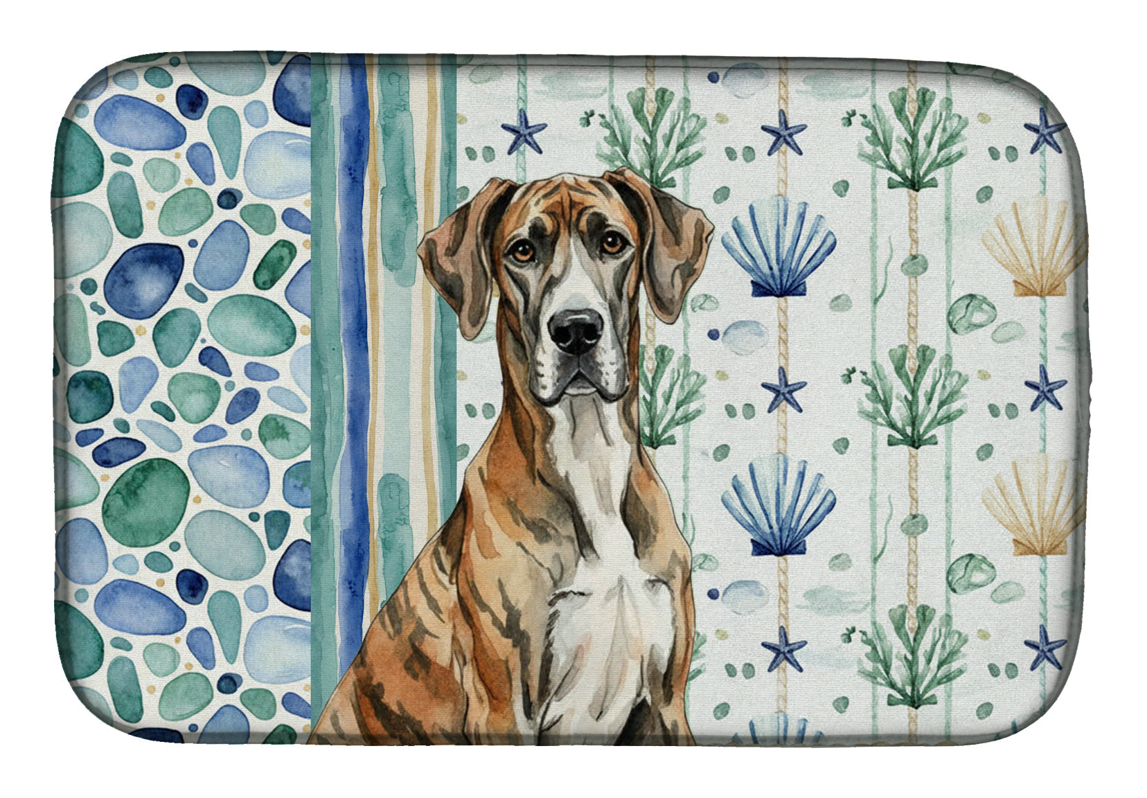Brindle Great Dane Coastal Sea Glass Dish Drying Mat Absorbent Dish Drying Mat Pad for Kitchen Counter Dish Drainer Mat for Countertop, 14 x 21", Multicolor