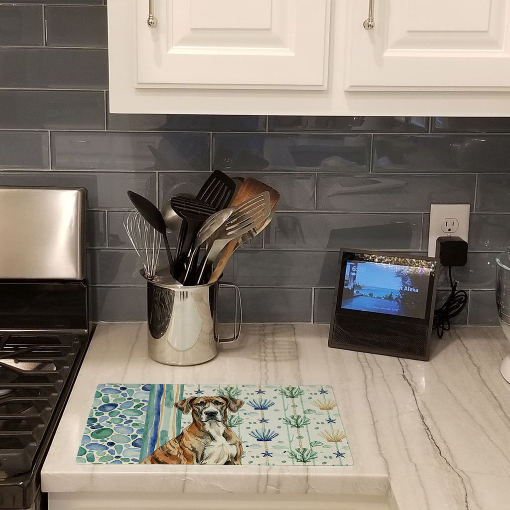 Brindle Great Dane Coastal Sea Glass Cutting Board Tempered Glass Kitchen Cutting Surface, Heat Resistant Chopping, Non-Slip Feet, Food Prep & Serving