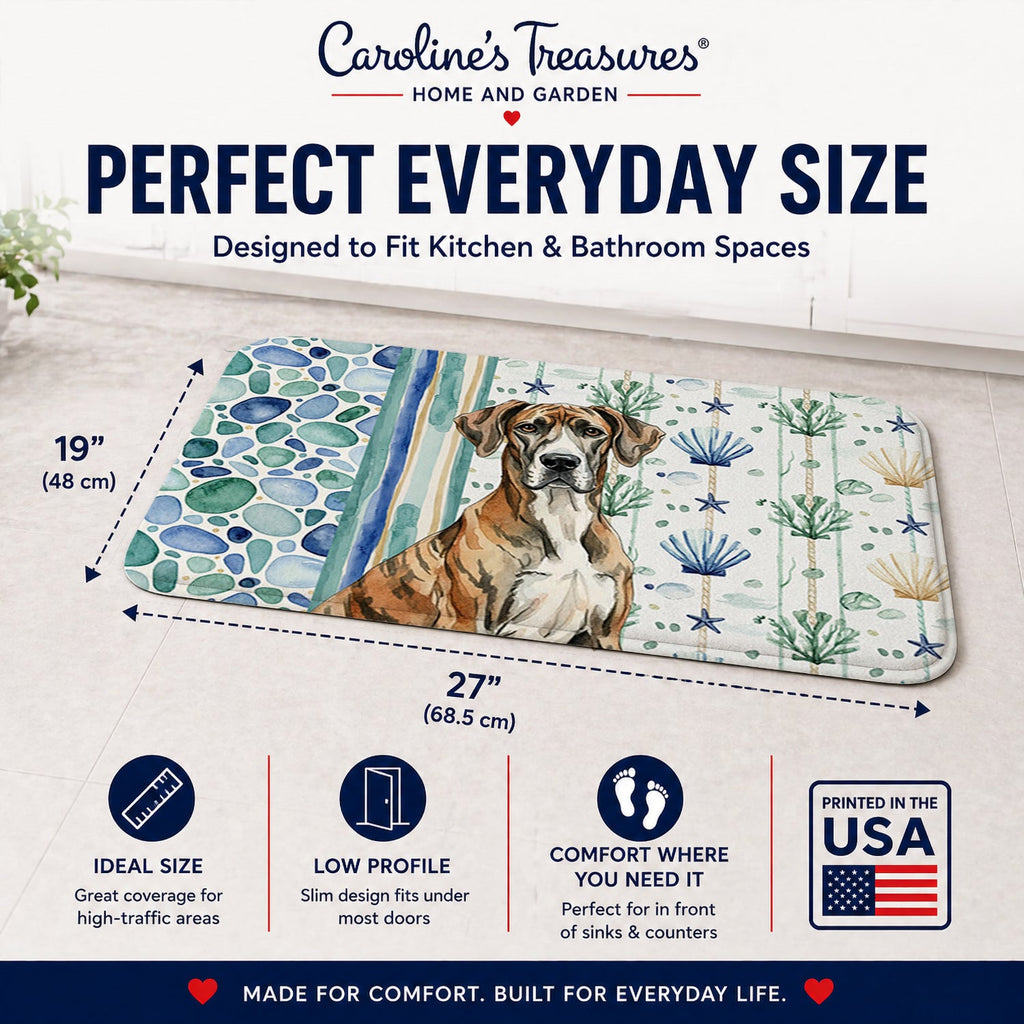 Brindle Great Dane Coastal Sea Glass Memory Foam Kitchen Mat Machine Washable Anti-Fatigue Cushion Comfort Bath or Kitchen Rug