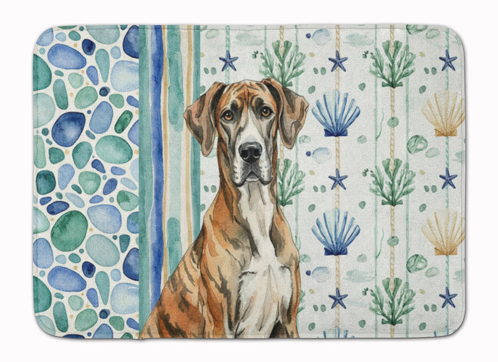 Brindle Great Dane Coastal Sea Glass Memory Foam Kitchen Mat Machine Washable Anti-Fatigue Cushion Comfort Bath or Kitchen Rug
