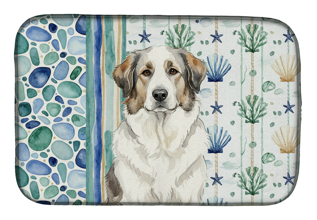 Badger Great Pyrenees Coastal Sea Glass Dish Drying Mat Absorbent Dish Drying Mat Pad for Kitchen Counter Dish Drainer Mat for Countertop, 14 x 21", Multicolor