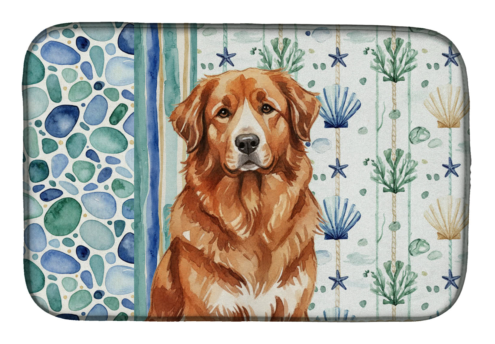 Reddish Brown Great Pyrenees Coastal Sea Glass Dish Drying Mat Absorbent Dish Drying Mat Pad for Kitchen Counter Dish Drainer Mat for Countertop, 14 x 21", Multicolor
