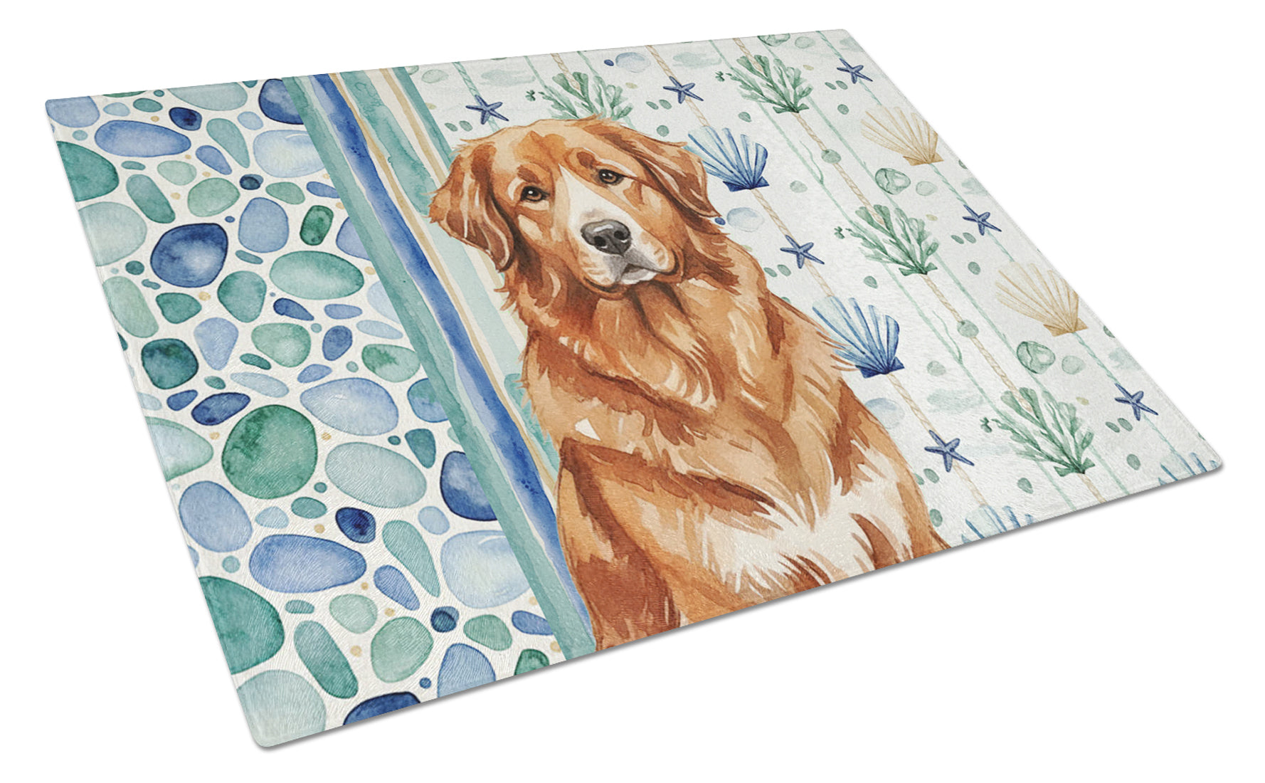 Reddish Brown Great Pyrenees Coastal Sea Glass Cutting Board Tempered Glass Kitchen Cutting Surface, Heat Resistant Chopping, Non-Slip Feet, Food Prep & Serving