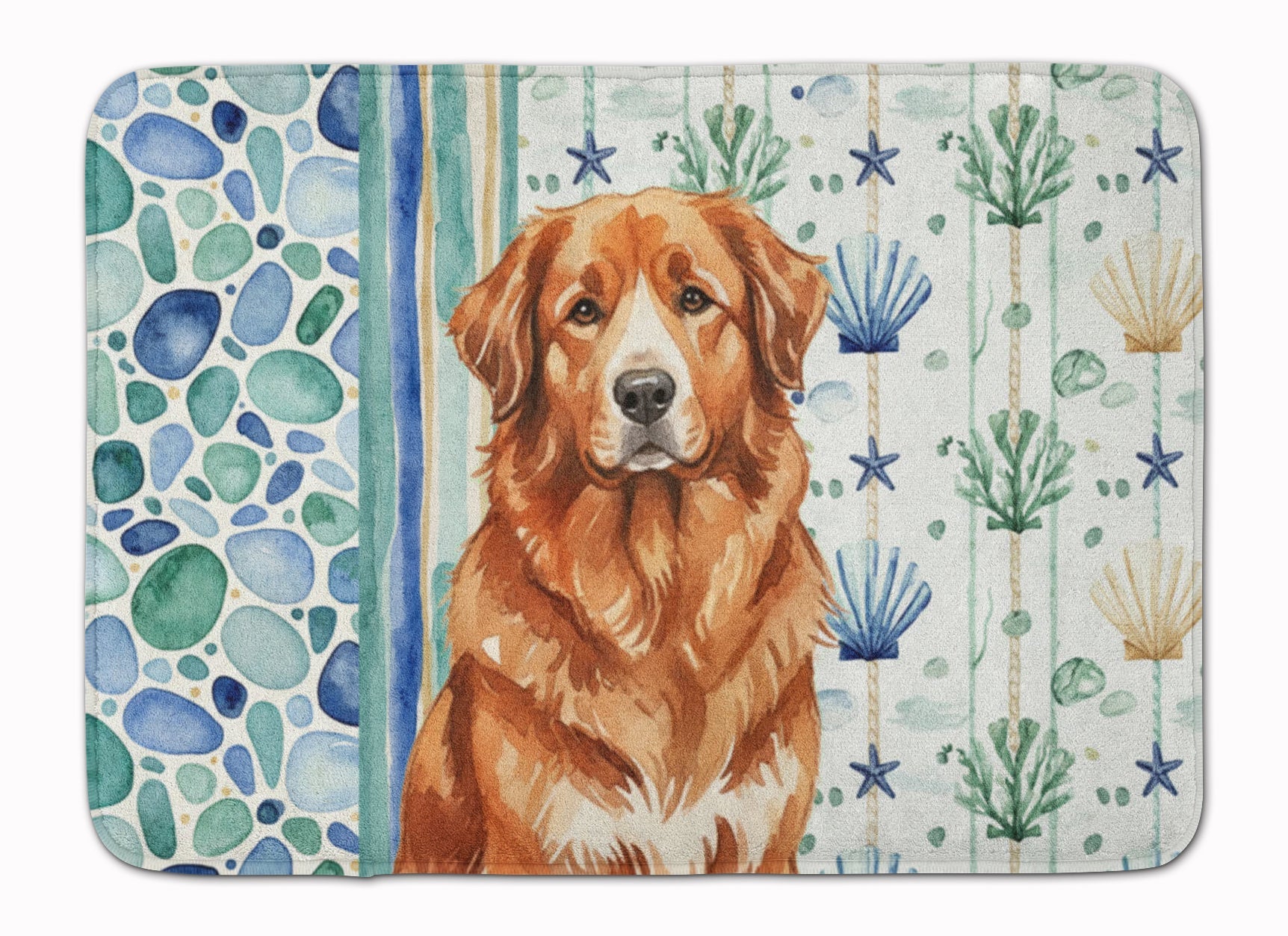 Reddish Brown Great Pyrenees Coastal Sea Glass Memory Foam Kitchen Mat Machine Washable Anti-Fatigue Cushion Comfort Bath or Kitchen Rug