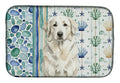 White Great Pyrenees Coastal Sea Glass Dish Drying Mat Absorbent Dish Drying Mat Pad for Kitchen Counter Dish Drainer Mat for Countertop, 14 x 21", Multicolor