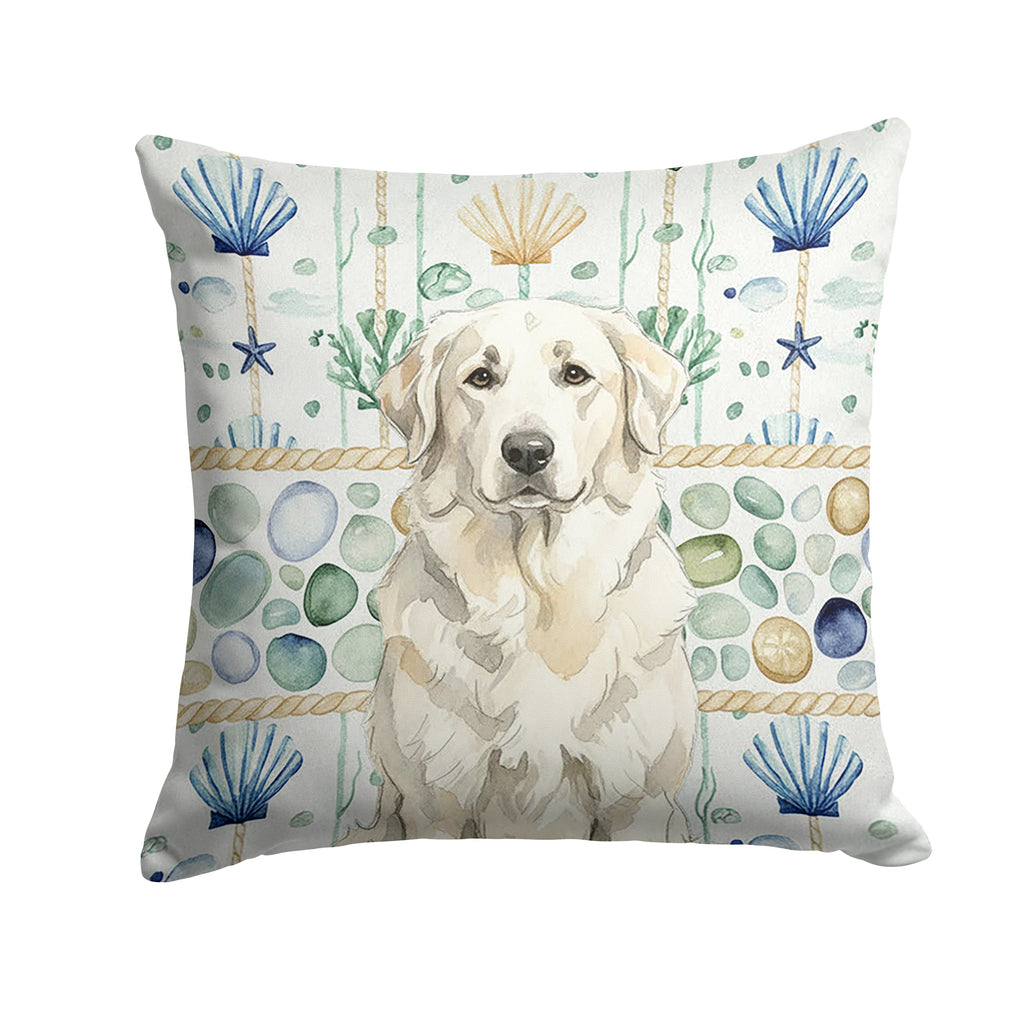 White Great Pyrenees Coastal Sea Glass Decorative Throw Pillow 18x18 Indoor Outdoor Accent Cushion, Fabric Cover with Insert for Sofa, Bed, Porch & Living Room