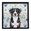 Greater Swiss Mountain Dog Coastal Sea Glass Framed Metal Print Bathroom, Kitchen, Office, Home Decor Wall Art Ready to Hang, Square, 8X8