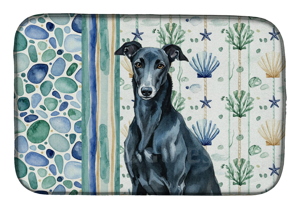 Black Greyhound Coastal Sea Glass Dish Drying Mat Absorbent Dish Drying Mat Pad for Kitchen Counter Dish Drainer Mat for Countertop, 14 x 21", Multicolor