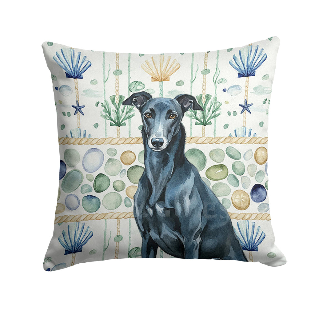Black Greyhound Coastal Sea Glass Decorative Throw Pillow 18x18 Indoor Outdoor Accent Cushion, Fabric Cover with Insert for Sofa, Bed, Porch & Living Room