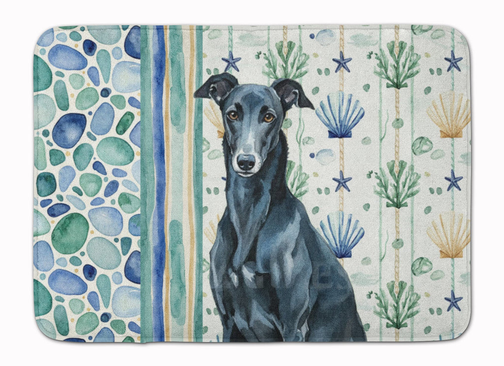 Black Greyhound Coastal Sea Glass Memory Foam Kitchen Mat Machine Washable Anti-Fatigue Cushion Comfort Bath or Kitchen Rug