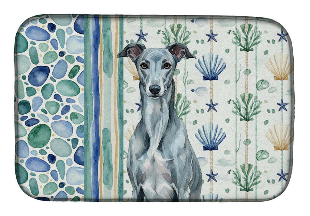 Blue Brindle Greyhound Coastal Sea Glass Dish Drying Mat Absorbent Dish Drying Mat Pad for Kitchen Counter Dish Drainer Mat for Countertop, 14 x 21", Multicolor