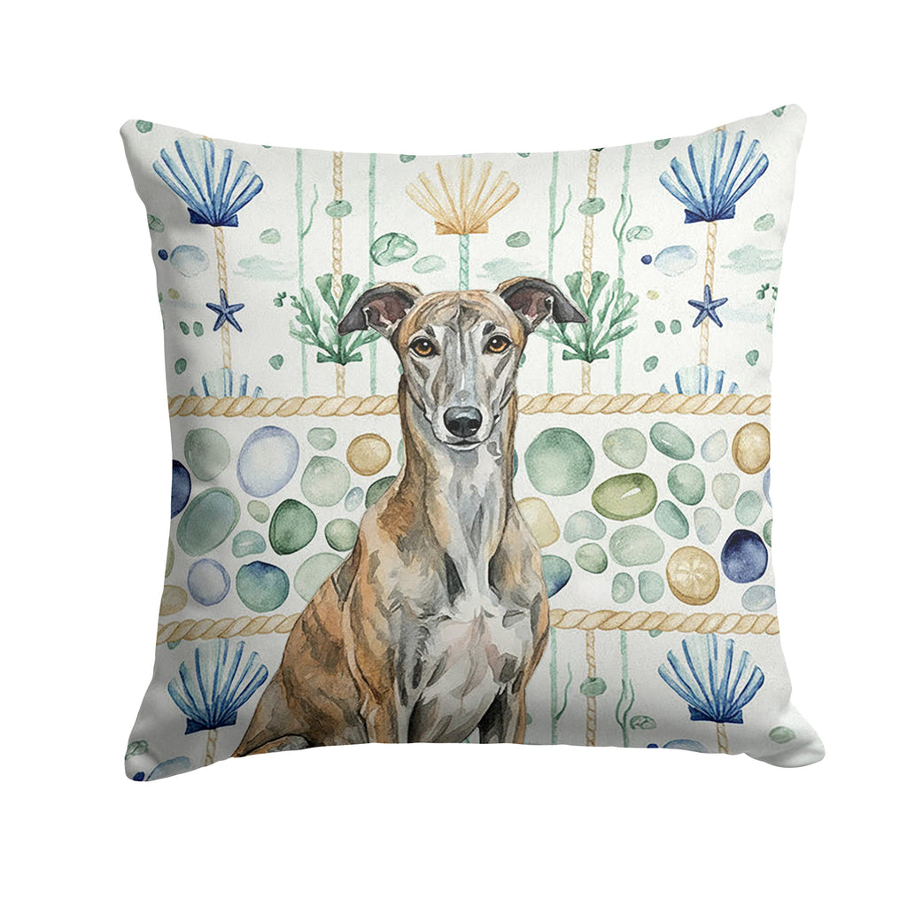 Brindle Greyhound Coastal Sea Glass Decorative Throw Pillow 18x18 Indoor Outdoor Accent Cushion, Fabric Cover with Insert for Sofa, Bed, Porch & Living Room