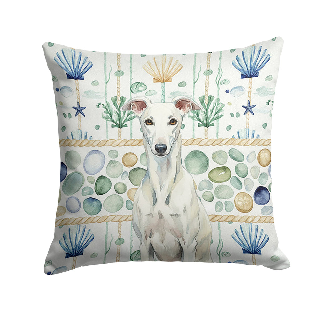 White Greyhound Coastal Sea Glass Decorative Throw Pillow 18x18 Indoor Outdoor Accent Cushion, Fabric Cover with Insert for Sofa, Bed, Porch & Living Room