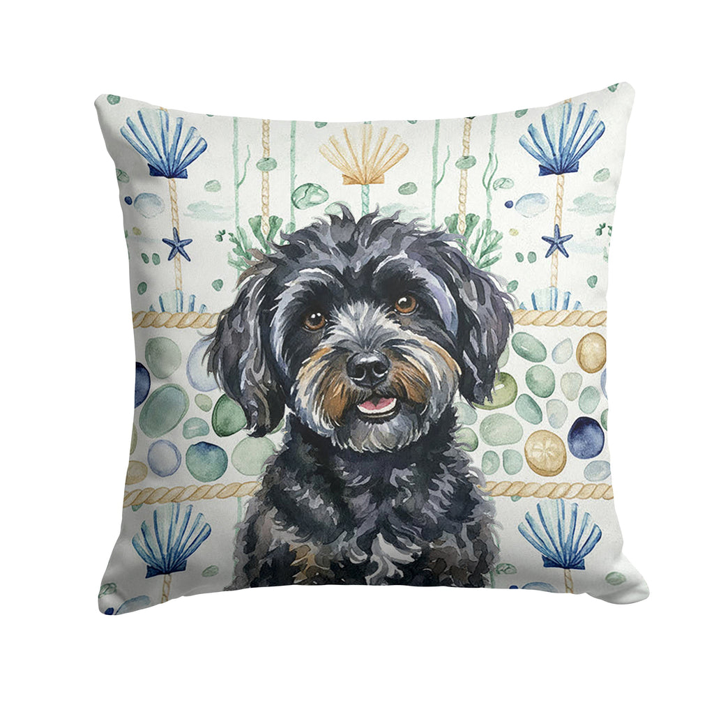 Black Havanese Coastal Sea Glass Decorative Throw Pillow 18x18 Indoor Outdoor Accent Cushion, Fabric Cover with Insert for Sofa, Bed, Porch & Living Room