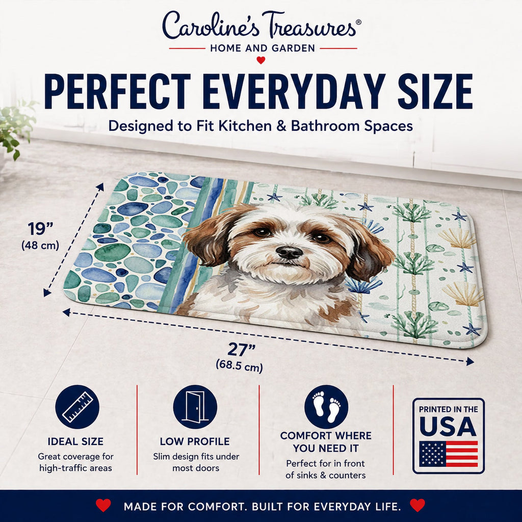 Parti-color Havanese Coastal Sea Glass Memory Foam Kitchen Mat Machine Washable Anti-Fatigue Cushion Comfort Bath or Kitchen Rug