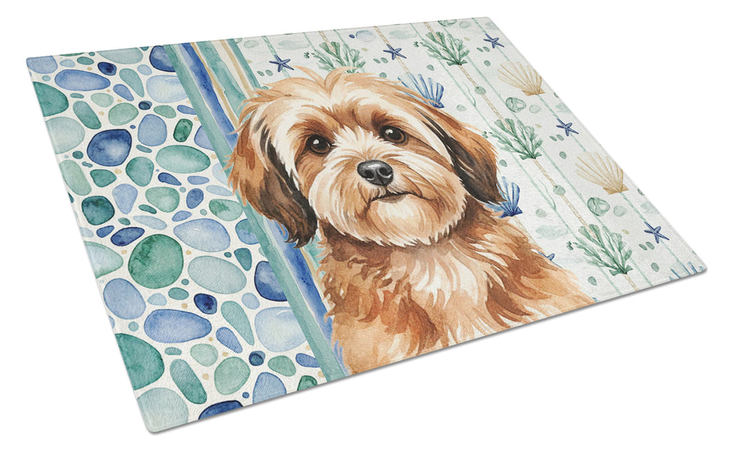 Sable Havanese Coastal Sea Glass Cutting Board Tempered Glass Kitchen Cutting Surface, Heat Resistant Chopping, Non-Slip Feet, Food Prep & Serving