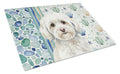 White Havanese Coastal Sea Glass Cutting Board Tempered Glass Kitchen Cutting Surface, Heat Resistant Chopping, Non-Slip Feet, Food Prep & Serving