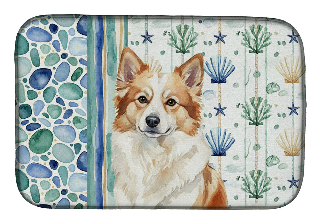 Tan Icelandic Sheepdog Coastal Sea Glass Dish Drying Mat Absorbent Dish Drying Mat Pad for Kitchen Counter Dish Drainer Mat for Countertop, 14 x 21", Multicolor