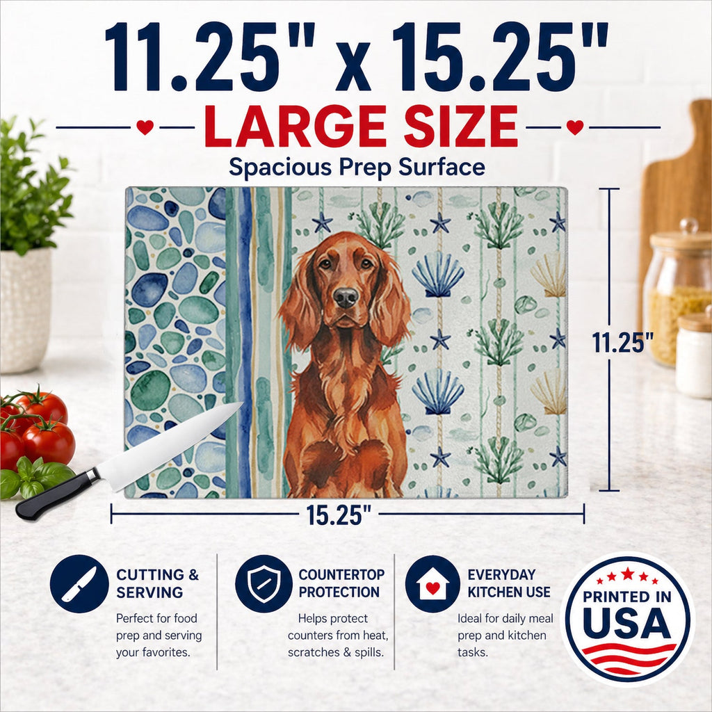 Irish Setter Coastal Sea Glass Cutting Board Tempered Glass Kitchen Cutting Surface, Heat Resistant Chopping, Non-Slip Feet, Food Prep & Serving