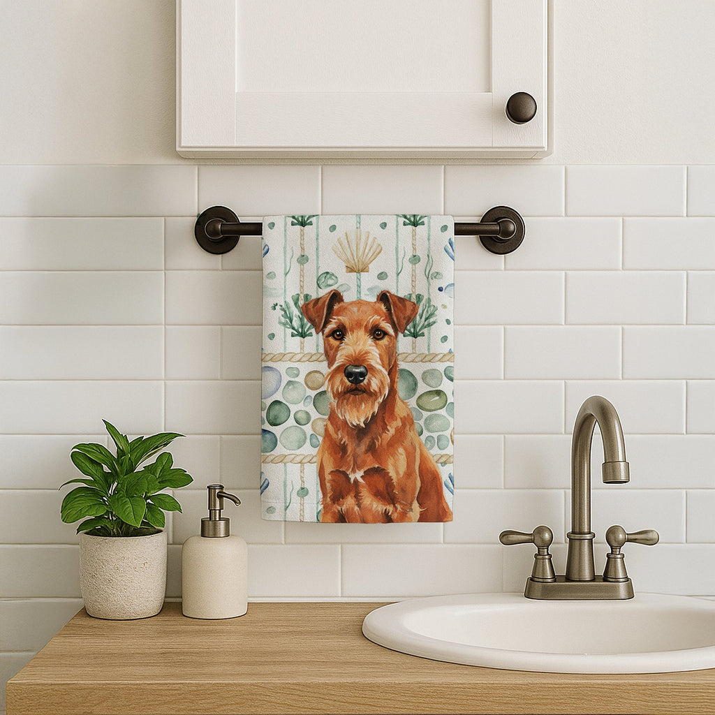 Irish Terrier Coastal Sea Glass Kitchen Towel Velour Plush Front and Cotton Loop Back Machine Washable