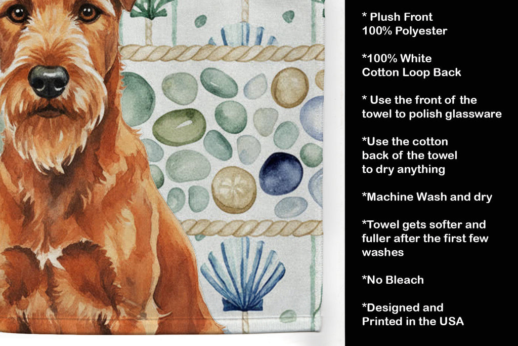 Irish Terrier Coastal Sea Glass Kitchen Towel Velour Plush Front and Cotton Loop Back Machine Washable