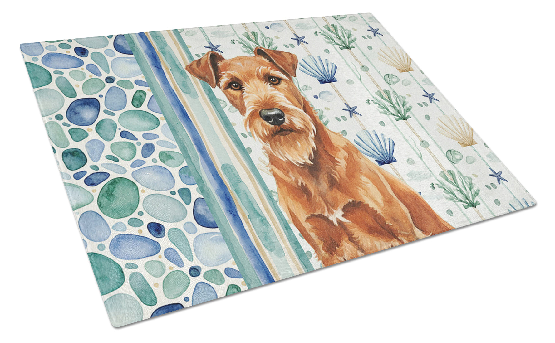 Irish Terrier Coastal Sea Glass Cutting Board Tempered Glass Kitchen Cutting Surface, Heat Resistant Chopping, Non-Slip Feet, Food Prep & Serving