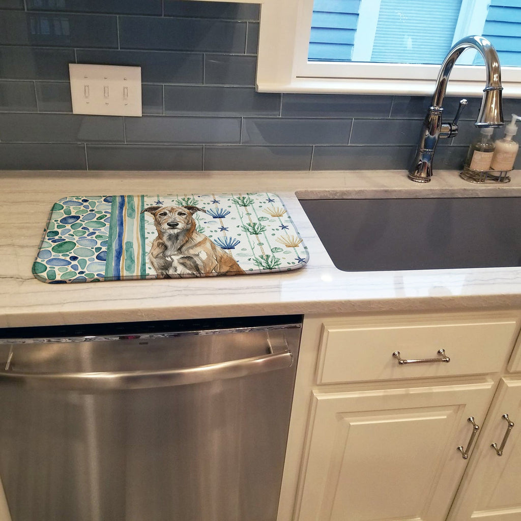 Brindle Irish Wolfhound Coastal Sea Glass Dish Drying Mat Absorbent Dish Drying Mat Pad for Kitchen Counter Dish Drainer Mat for Countertop, 14 x 21", Multicolor