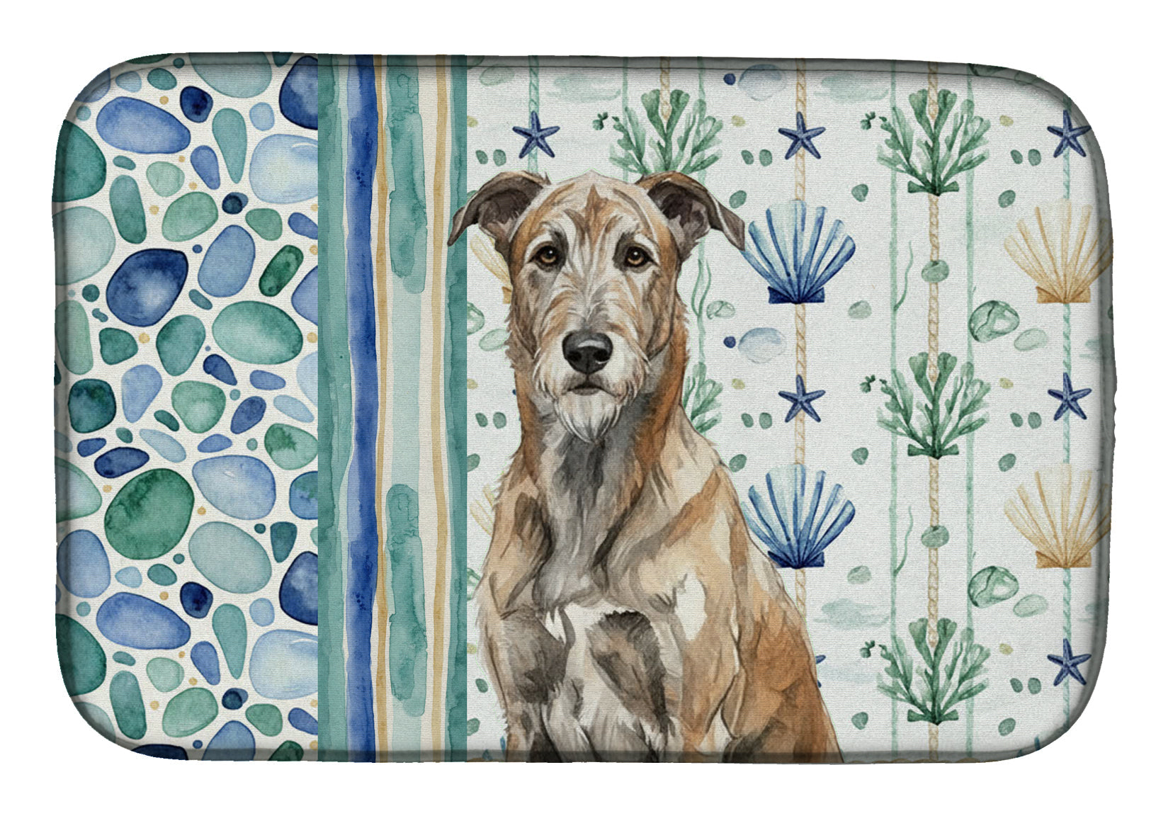 Brindle Irish Wolfhound Coastal Sea Glass Dish Drying Mat Absorbent Dish Drying Mat Pad for Kitchen Counter Dish Drainer Mat for Countertop, 14 x 21", Multicolor
