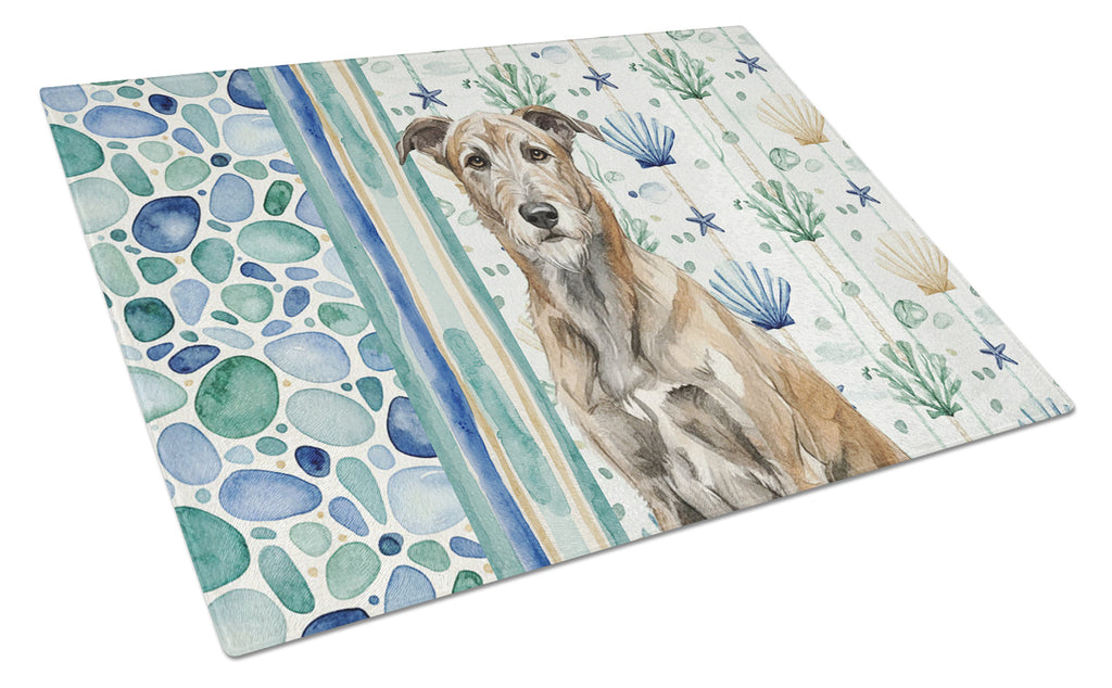 Brindle Irish Wolfhound Coastal Sea Glass Cutting Board Tempered Glass Kitchen Cutting Surface, Heat Resistant Chopping, Non-Slip Feet, Food Prep & Serving