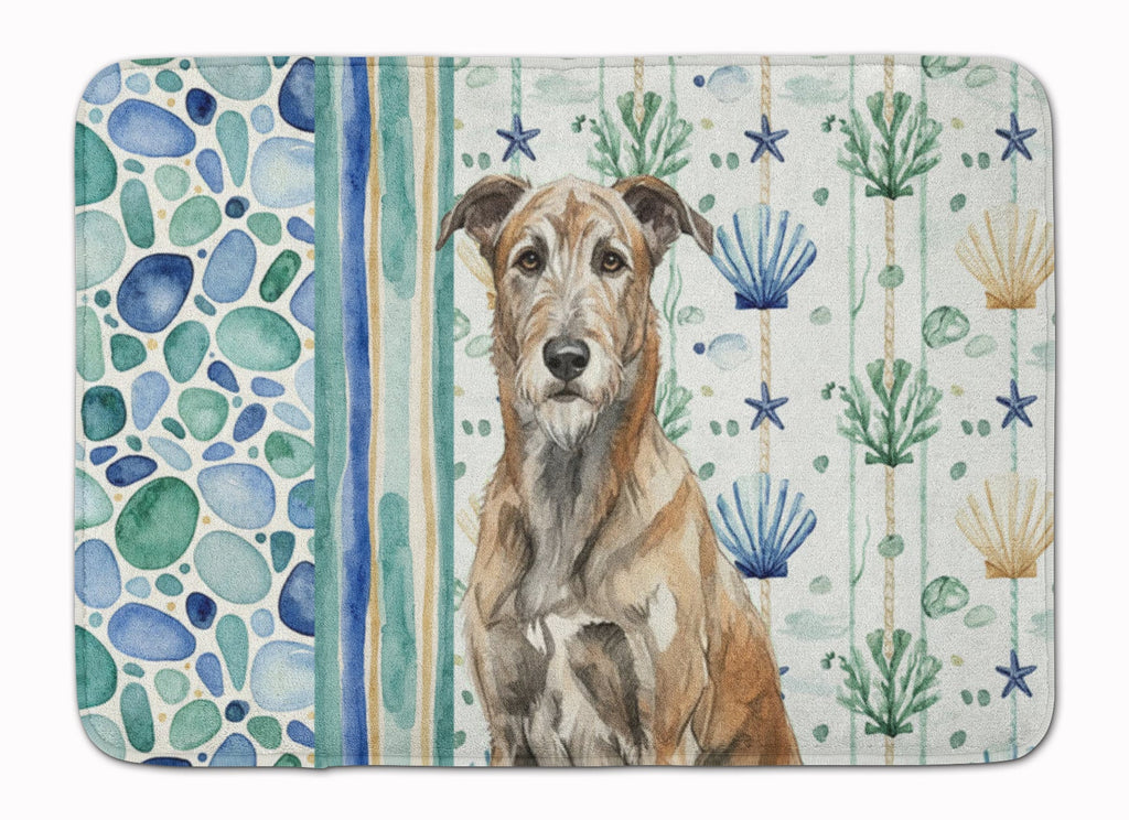 Brindle Irish Wolfhound Coastal Sea Glass Memory Foam Kitchen Mat Machine Washable Anti-Fatigue Cushion Comfort Bath or Kitchen Rug